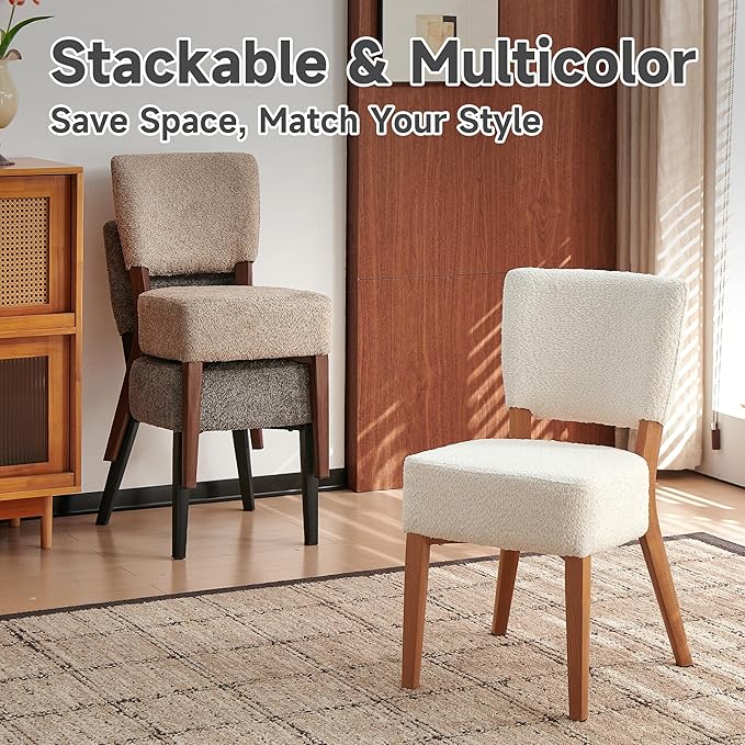 Howte Modern Dining Chairs Set of 2 with 6.3" Thick Seat Cushions, Space-Saving Stackable Upholstered Kitchen Chairs, Ergonomic Backrest & Black Metal Legs, Gray