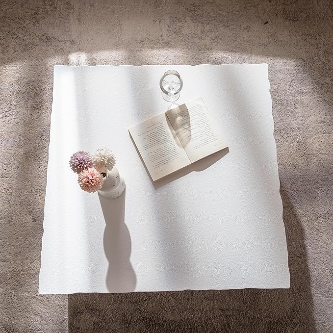 27.55" Square Coffee Table Modern Colour Combination Coffee Table for Living Room,Not Need Assembly,Creamy White