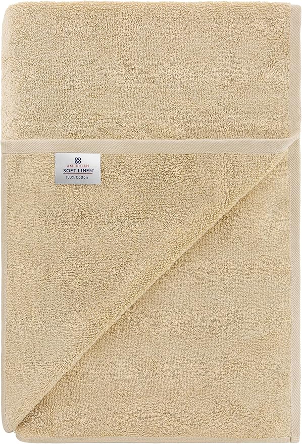 American Soft Linen Oversized Bath Sheet 40x80 Extra Large for Bathroom, 600 GSM 100% Cotton Turkish Jumbo Bathsheet Towels for Adults, Beige Bath Sheet