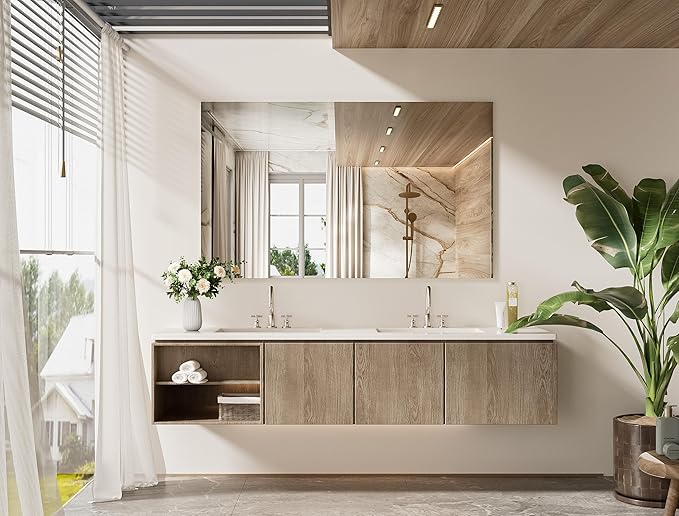 TETOTE Frameless Mirror 60" x 36" Large Tempered Wall Mirror for Bathroom, Bedroom, Entryway, Hallway, Home Gym, Vertically/Horizontally