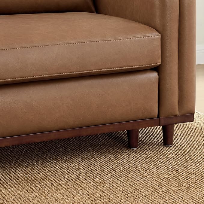 CHITA 114" Super Large Luxury V Shape Corner Sectional Modular Sofa, Down Filled Modern Sofa, Deep Seat Comfty Cloud Couch, 5 Seat Couch with Chaise, Solid Wood Leg, Faux Leather in Camel