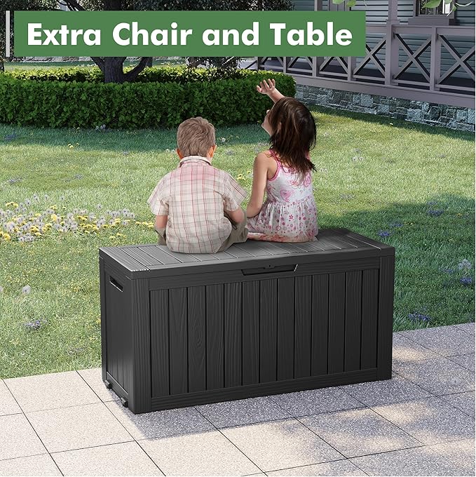 Outdoor Storage Box, Resin Deck Boxes Indoor and outdoor, Waterproof Storage Box Lockable Lid (Black, 80 Gallon)