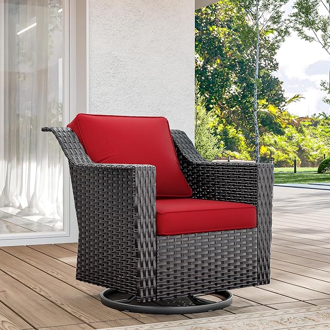 Wicker Patio Swivel Chairs, Outdoor Rocking Chair with Wide Armrest, Thickened Cushions, Patio Rattan Furniture for Deck, Porch Use