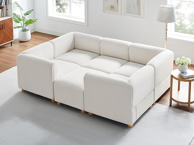 VANOMi Oversized Modular Sectional Sofa, Sleeper Sectional Couches for Living Room, 6 Seats Modular Sofa with Reversible Chaises, Cream White