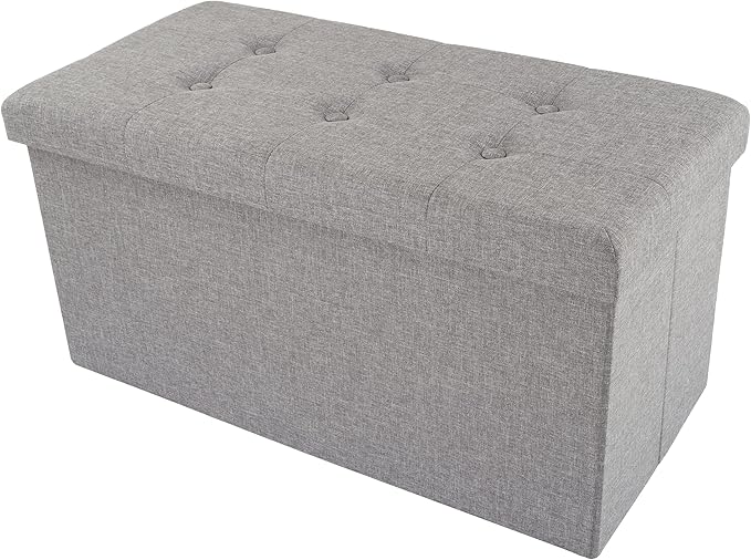 Folding Storage Ottoman - 30-Inch Tufted Footrest, Linen Chest, or Bench with Removable Bin for Living Room, Bedroom, or Dorm by Lavish Home (Gray)