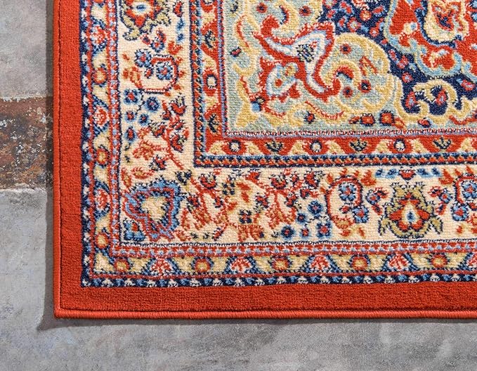 Unique Loom Reza Collection Traditional Persian Style Area Rug, 5 x 8 ft, Terracotta/Ivory