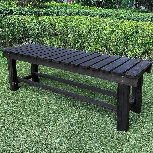 Outdoor Garden Bench, 3-Person Wood Patio Bench Weatherproof Outdoor Backless Bench, Anti-Corrosion and Anti-Rust Garden Benches for Garden Lawn Porch Park Backyard (Black,47.25''/120cm)