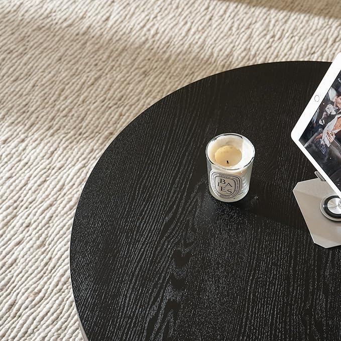 Round Coffee Table with Storage, 31.5" Modern Living Room Table, 2 Tier Circle Wood Center Tables for Apartment, Living Room, Open-Style Storage Black Coffee Tables, 31.5"*15.7"(Black)