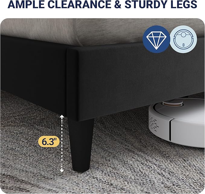 Allewie Velvet King Size Upholstered Bed Frame with Wingback Storage Headboard & Charging Station, Platform Bed with Diamond Tufted Design & Gold Trim, No Box Spring Needed, Easy Assembly, Black