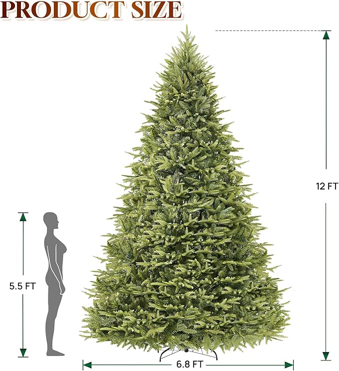 HOLLO STAR 12 ft Prelit Christmas Tree with 1800 LED Lights, App Control, Aspen Artificial Christmas Tree, Multi-Color RGBW Lights, 8334 PE & PVC Branch Tips, for Villa, Mall, Party