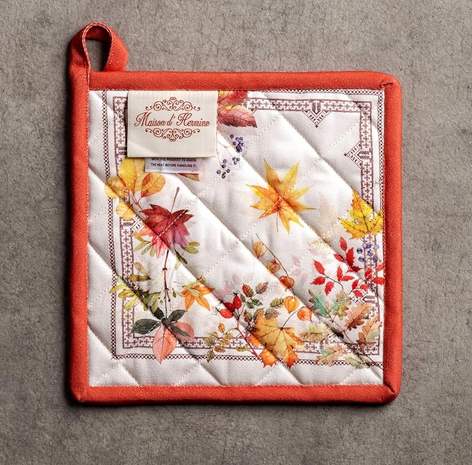 Maison d' Hermine Pot Holders Set 100% Cotton Heat Resistant Potholders 8" x 8" Hot Pads with Loop for Thanksgiving Christmas Decorations BBQ Cooking Baking Handling Hot Pans (Pack of 2, Amarante)