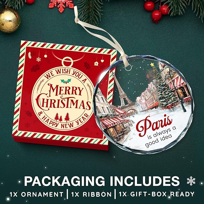 Paris Ornament - Exquisite Paris Christmas Ornament for Paris-Lovers, 2025 Edition Christmas Ornaments, Ideal Paris-City Themed Gifts, Memorable Gifts for The Holiday Season.