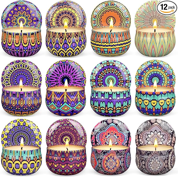 Scented Candles Gift Set, 12 Pack Candles for Home Scented, 300 Hour Long Lasting Soy Candle, Birthday Gifts for Women, Aromatherapy Candle for Stress Relief, Relaxation, Bath, Yoga