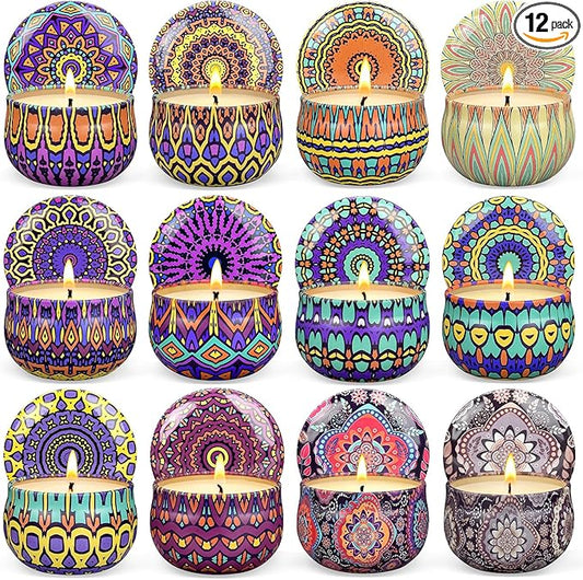 Scented Candles Gift Set, 12 Pack Candles for Home Scented, 300 Hour Long Lasting Soy Candle, Birthday Gifts for Women, Aromatherapy Candle for Stress Relief, Relaxation, Bath, Yoga