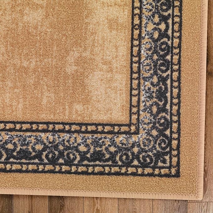 Antep Rugs Alfombras Bordered Modern 2x7 Non-Slip (Non-Skid) Low Pile Rubber Backing Indoor Area Runner Rug (Gold Brown, 2' x 7')