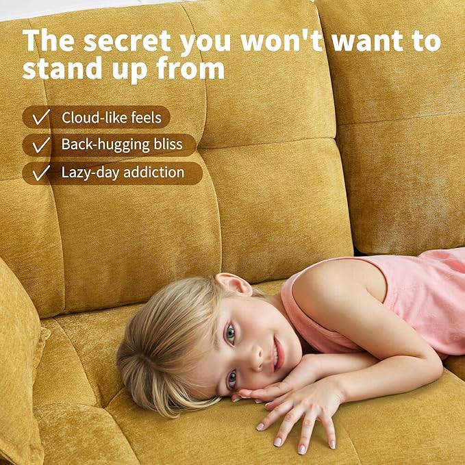 84" Loveseat Sofa, Modern Couches for Living Room,Double-Layer Cushion Cloud Couch with Deep Seat,Super Comfy Chenille Sofas,Sturdy Frame, Easy Assembly for Bedroom, Apartment, Office, Yellow