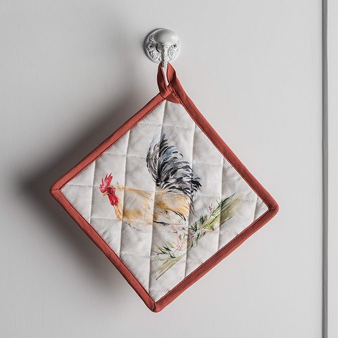 Maison d' Hermine Pot Holders Set 100% Cotton Heat Resistant Potholders 8" x 8" Hot Pads with Loop BBQ, Cooking, Baking, Grilling, Kitchen, Handling Hot Pans Spring/Summer (Pack of 2, Campagne)