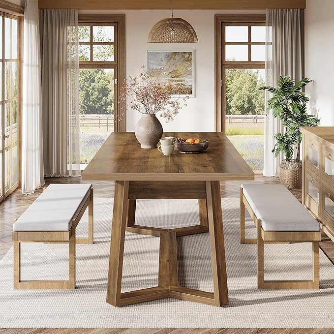 Tribesigns Rectangle Dining Table for 4, 47-Inch Wooden Kitchen Table, Farmhouse Dinning Room Dinner Table for Living Room, Small Spaces, Easy Assembly, Heavy Duty (Rustic Brown)