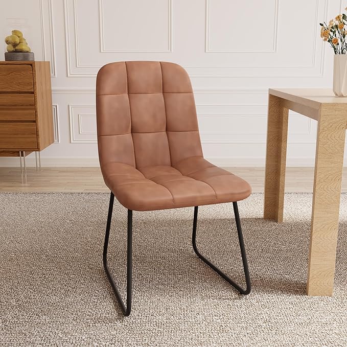 Dining Chairs Set of 2, Modern Kitchen Faux Leather Dining Room Chair for Kitchen Living Dining Room (2 Brown)
