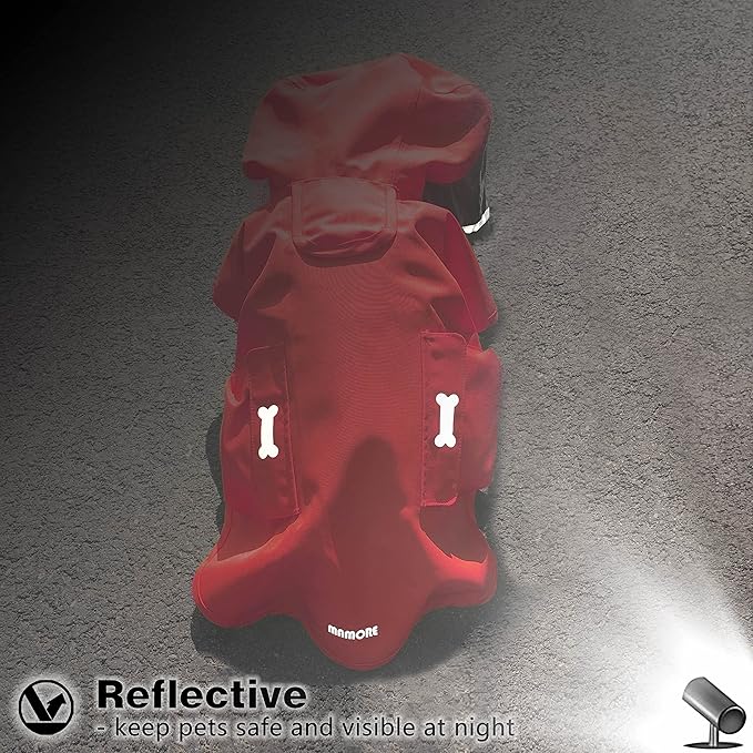 Dog Raincoat,Waterproof Rain Poncho with Hoodie, High Reflective Adjustable Pet Rain Jacket with Leash Hole for Small Medium and Large Dogs (Red, Small)