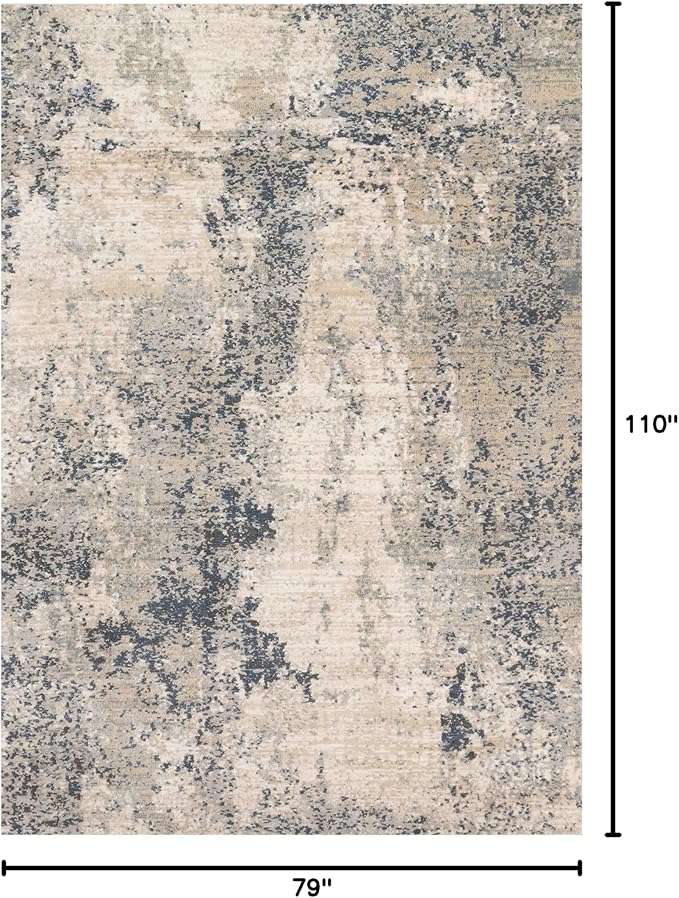 Loloi Teagan Collection TEA-07 Natural/Denim 6'-7" x 9'-2" Area Rug, Large, Soft Neutral Rug, High-Traffic for Living Room, Bedroom, Home Office, Dining Area