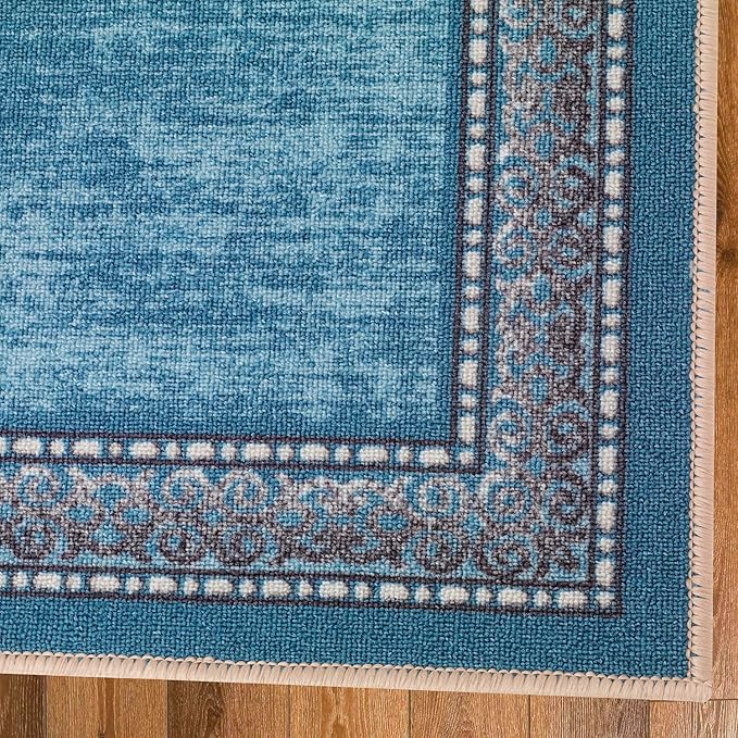 Antep Rugs Alfombras Bordered Modern 2x7 Non-Slip (Non-Skid) Low Pile Rubber Backing Indoor Area Runner Rug (Turquoise Blue, 2' x 7')