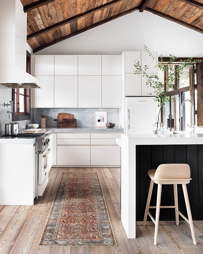 Loloi Layla Collection LAY-01 Brick/Blue 2'-6" x 12'-0" .13" Thick Runner Rug, Soft, Durable, Vintage Inspired, Distressed, Low Pile, Non-Shedding, Easy Clean, Printed, Living Room Rug