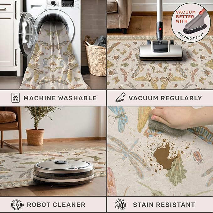 Boho Bathroom Rugs Non Slip Washable - 2x4 Kitchen Rugs for Entryway and Indoor Spaces, Washable Non-Slip Soft Low Pile, Perfect for Boho Decor