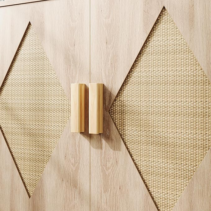 GarveeHome Buffet Cabinet with Storage, Storage Cabinet with 2 Rattan Decorated, Sideboard Cabinets, Accent Cabinets for Living Room, Dining Room, Entryway, Natural