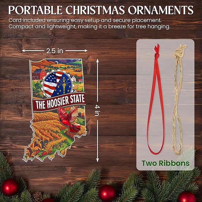 FLAGWIX Christmas Indiana Gifts for Women Men - Suncatcher Christmas Ornaments 2025 with Corn Field and Tulip - Indiana Hoosiers Gifts for Friend Family, State Cardinal Xmas Ornaments for Tree