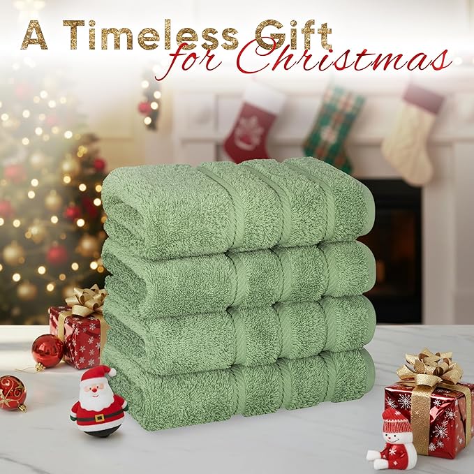 American Soft Linen Luxury Hand Towels for Bathroom, 600 GSM 100% Cotton Turkish 4 Piece Hand Towel Set, 600 GSM Hand Face Towels for Kitchen, Sage Green Hand Towels