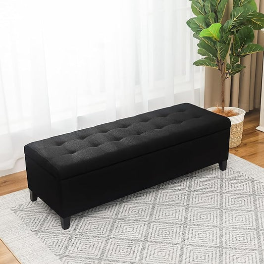 Joveco Storage Ottoman Bench, 51" Rectangle Long Bench, for Bedroom, End Foot of Bed, Living Room, Entryway, Line Black