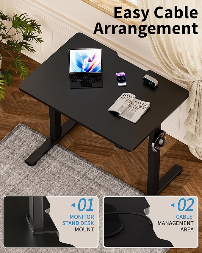 Okin Small Electric Standing Desk, 40 x 24 Inches Whole Piece Height Adjustable Desk, Black Sit to Stand Desks Computer Workstation for Home Office