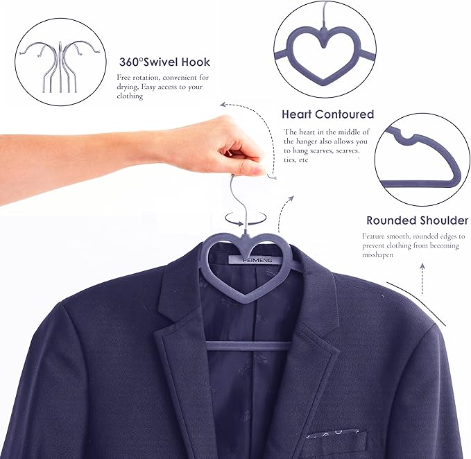 Velvet Hangers 20 Pack, 16" Non Slip Adult Hangers, Slim Clothes Hanger with 360 Degree Swivel Hook - Durable & Cute for Coats, Shirts, Dress (Grey)
