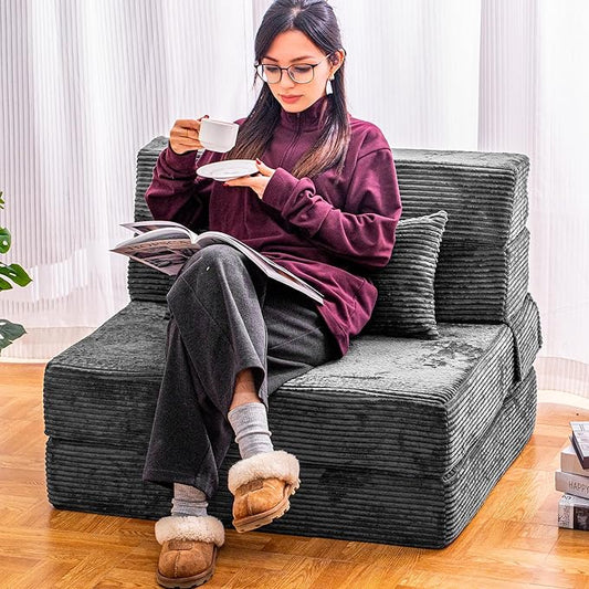 Folding Sofa Bed, Convertible Sleeper Chair with Pillow, High Density Memory Foam Fold Out Couch, Foldable Mattress Futon Sofa for Living Room/Dorm/Guest Use/Apartment/Home Office
