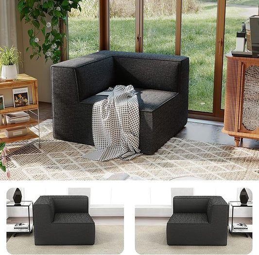 38“ Modular Sectional Sofa Convertible Cube Couch Seat Set, Combine L-Shaped U-Shaped, Free Assembly, Space-Saving for Living Room, Thick Foam Fabric Chenille Dark Grey (Only Corner)