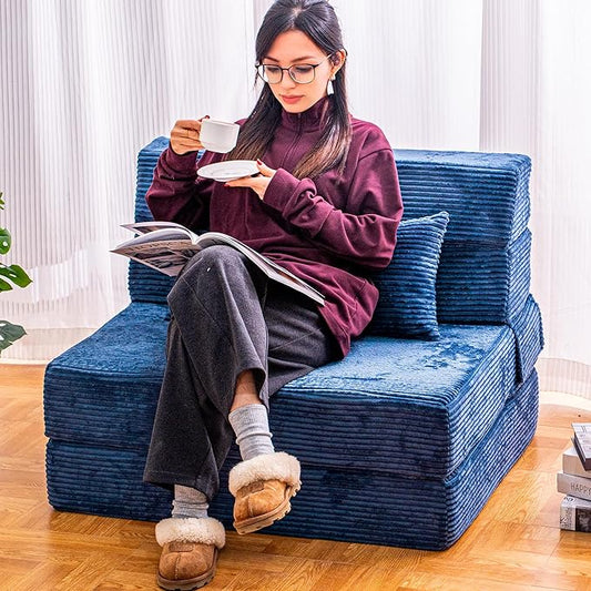 Folding Sofa Bed, Convertible Sleeper Chair with Pillow, High Density Memory Foam Fold Out Couch, Foldable Mattress Futon Sofa for Living Room/Dorm/Guest Use/Apartment/Home Office