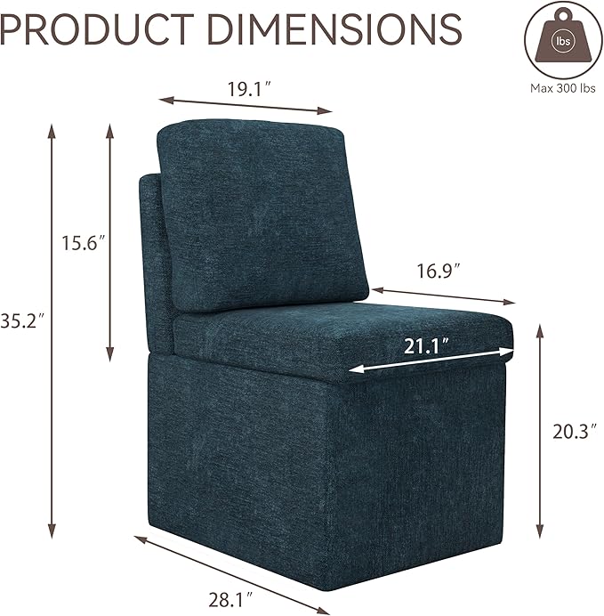 VKNOW Upholstered Dining Chairs Set of 4, Modern Kitchen Chairs with Storage, Linen Armchair Dinner Chair for Kitchen Dining Room Office Bedroom, Navy Blue