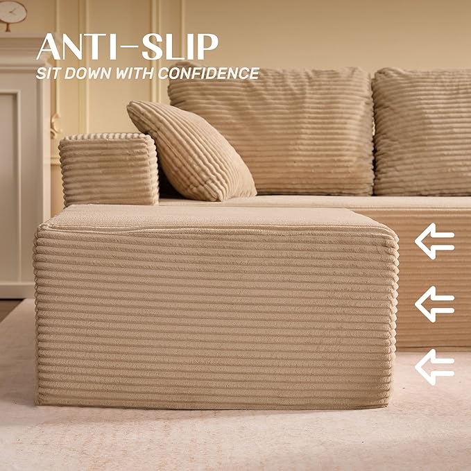 Chaise Lounge Chair, Boneless Couch for Living Room and Bedroom, Sleeper Couches Reading Chairs, Corduroy, Camel