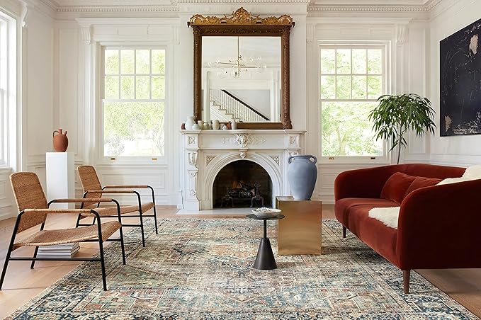 Loloi Margot Collection MAT-02 Terracotta/Lagoon 8'-6" x 11'-6" Area Rug feat. CloudPile, No-Shed Easy Clean Large Patterned Area Rug for Living Room, Bedroom, Dining Area