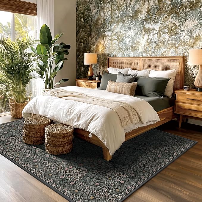 6x9 Area Rugs Washable Green Dining Room Rugs for Under Table