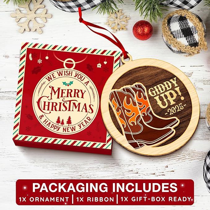 Cowboy Boot Ornament - Perfect for Cowboy Christmas Tree Decorations, Unique Themed Ornaments for Dad, Ideal Cowboys Ornament for Christmas, Collectible Cowboy Boot Ornaments for Tree.