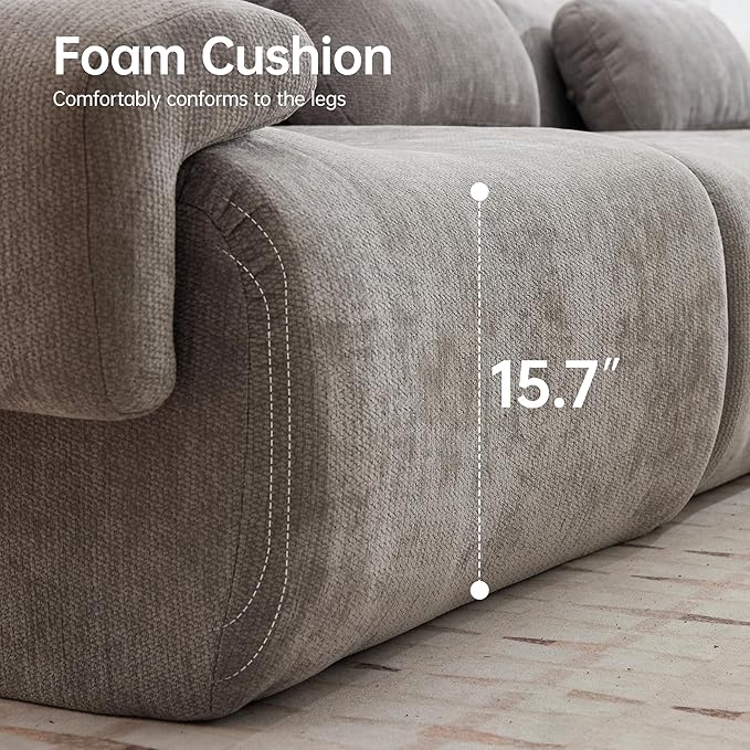 117”L Shaped Modern Sofa Modular Sectional Cloud Couch with Ottoman,Oversized Boneless Sofa,3+1 Seater Chenille Deep-Seat Sofa with 3 Pillows,Suitable for Living Room or Bedroom (Grey)