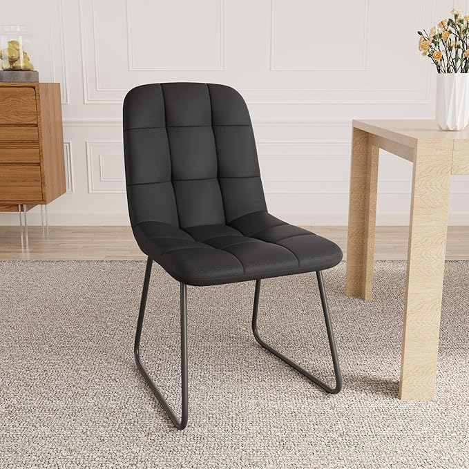 Dining Chairs Set of 4, Modern Kitchen Faux Leather Dining Room Chair for Kitchen Living Dining Room (4 Black)
