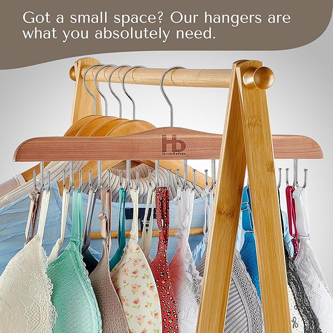 Large Bra Hanger and Bra Organizer for Closet – Tank Top Hanger Space Saving for House, Dorm, Apartment - Foldable Wooden for Closet Organizer– 20 Hook - Cedar WoodHanger, Natural, 1 Pack