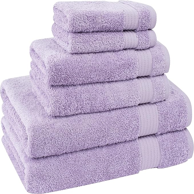 Cotton Paradise 6 Piece Towel Set, 100% Cotton Soft Absorbent Turkish Towels for Bathroom, 2 Bath Towels 2 Hand Towels 2 Washcloths, Lilac Towel Set