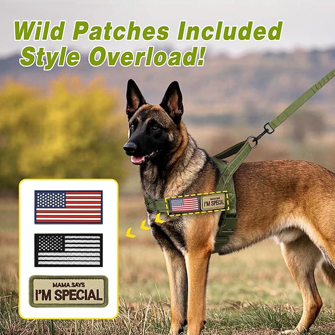 Forestpaw No Pull Dog Harness with Flannel Lining, Reflective Escape Proof Vest for Large Dogs, Quick Release Comfortable for Walking Training (Includes Patches),Green XL