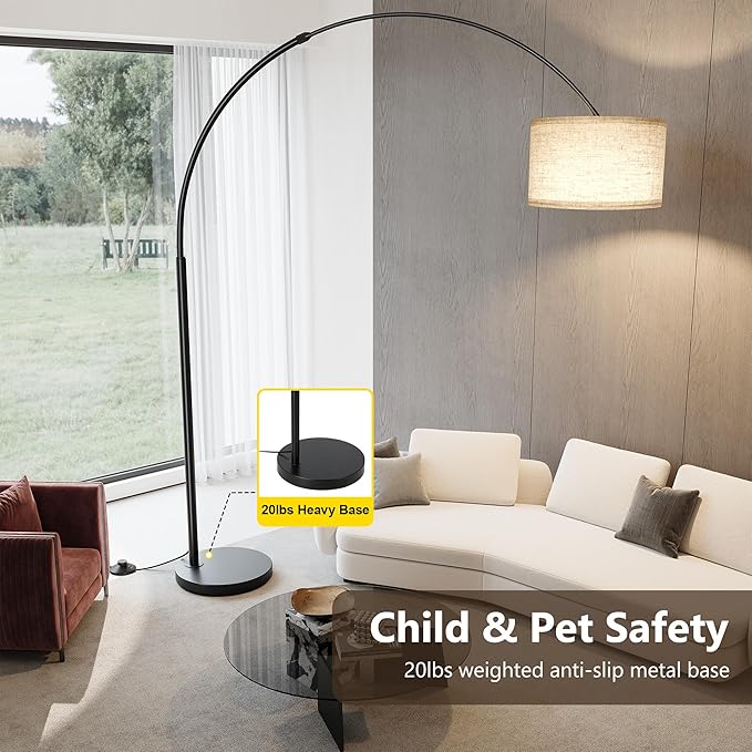 SUNMORY 82" Tall Arc Floor Lamps for Living Room, Large Floor lamp with Length Adjustable, Modern Curved Floor lamp, Corner Lamp for Dining Room, Office, Black