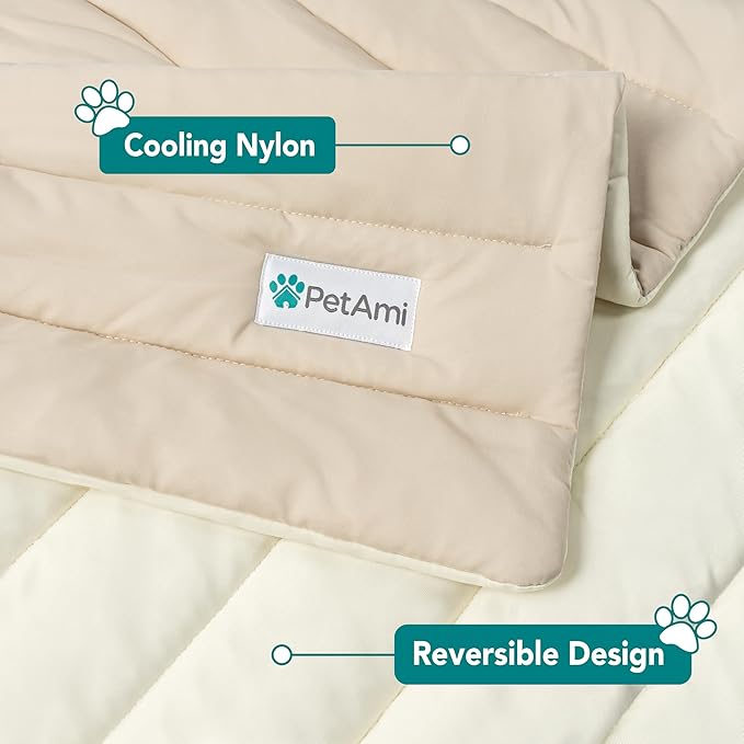 PetAmi Cooling Mat for Dog, Premium Pet Cooling Blanket for Crate Kennel, Indoor Cat Cool Sleeping Pad, Q-MAX Cold Sofa Couch Cover for Summer, Taupe/Beige, Large (40x60)