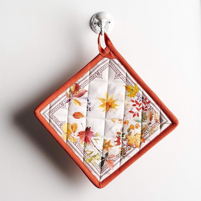 Maison d' Hermine Pot Holders Set 100% Cotton Heat Resistant Potholders 8" x 8" Hot Pads with Loop for Thanksgiving Christmas Decorations BBQ Cooking Baking Handling Hot Pans (Pack of 2, Amarante)